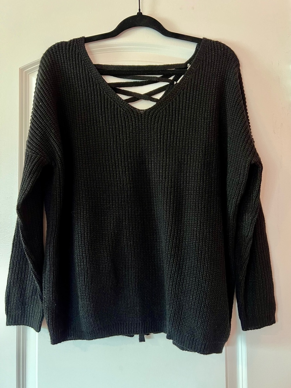 Miracle Black Crisscross V-Neck Sweater